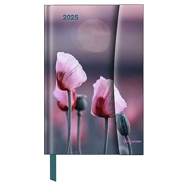 N NEUMANNVERLAGE - Flowers 2025 Diary, 10x15cm, Taschenkalender mit Magnetverschluss und Lesebändchen, Tasche für Visitenkarte, Jahres- und Monatsübersicht und internationales Kalendarium