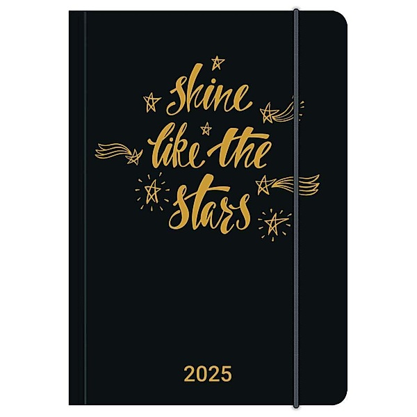 N NEUMANNVERLAGE - GlamLine STAR 2025 Mini Flexi Diary, 12x17cm, Taschenkalender mit flexiblem Kartonumschlag, Elastikband und Banderole, Zusatzseiten für Notizen und internationales Kalendarium