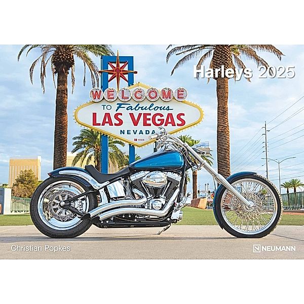 N NEUMANNVERLAGE - Harleys 2025 Wandkalender, 45x48cm, Kalender mit zwölf Abbildungen amerikanischer Harleys, Motorräder, Mondphasen, Spiralbindung und internationales Kalendarium