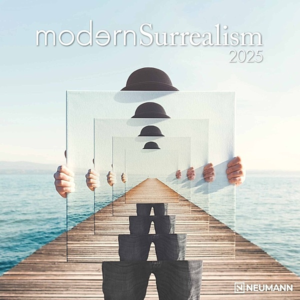 N NEUMANNVERLAGE - Modern Surrealism 2025 Broschürenkalender, 30x30cm, Wandkalender mit künstlerischen Abbildungen, Mondphasen, viel Platz für Notizen und internationale Feiertage/Kalendarium