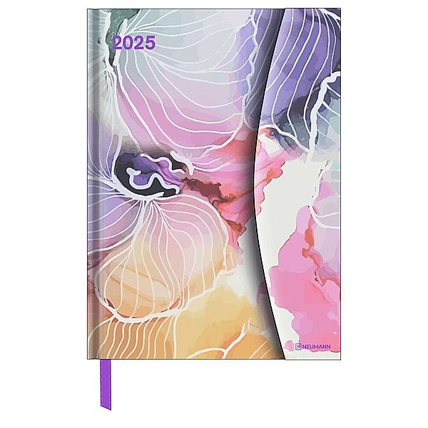 N NEUMANNVERLAGE - Watercolours 2025 Diary, 16x22cm, Taschenkalender mit Magnetverschluss und Lesebändchen, Tasche für Visitenkarte, Jahres- und Monatsübersicht und internationales Kalendarium
