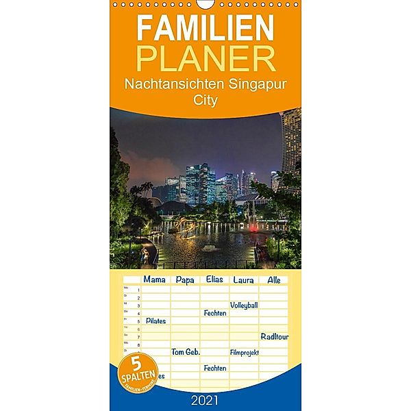Nachtansichten Singapur City - Familienplaner hoch (Wandkalender 2021 , 21 cm x 45 cm, hoch), Dieter Gödecke