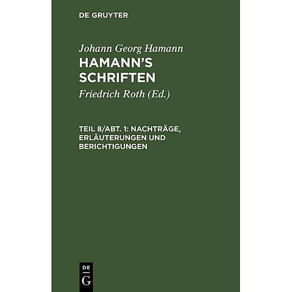Nachträge, Erläuterungen und Berichtigungen, Johann Georg Hamann