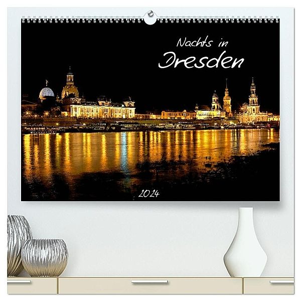Nachts in Dresden (hochwertiger Premium Wandkalender 2024 DIN A2 quer), Kunstdruck in Hochglanz, Dirk Meutzner