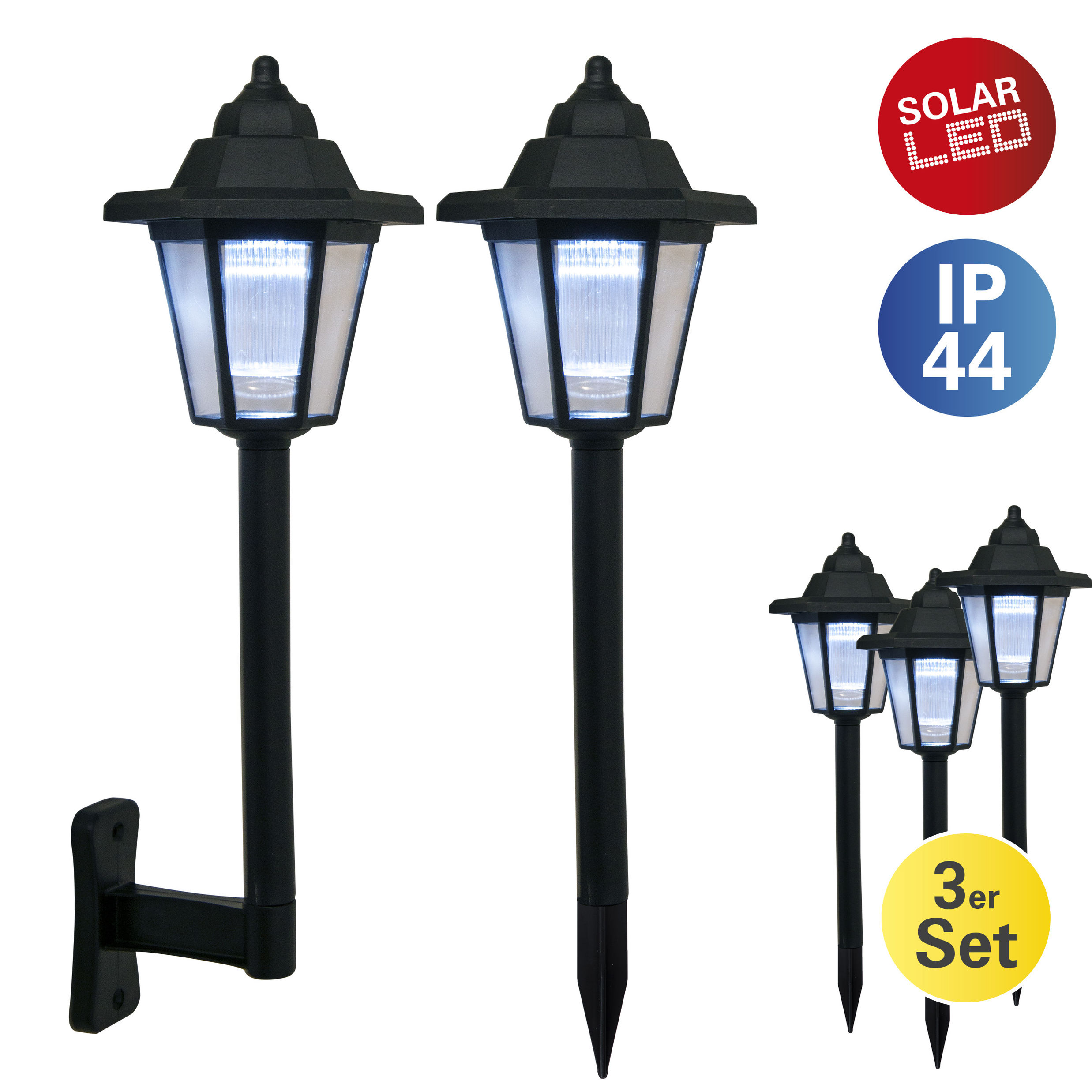 Näve Leuchten LED Solarleuchte 3er SET 2-in-1 mit LED Platine Farbe:  schwarz