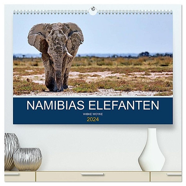 Namibias Elefanten (hochwertiger Premium Wandkalender 2024 DIN A2 quer), Kunstdruck in Hochglanz, Wibke Woyke