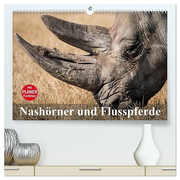 Nashörner und Flusspferde (hochwertiger Premium Wandkalender 2024 DIN A2 quer), Kunstdruck in Hochglanz, Elisabeth Stanzer
