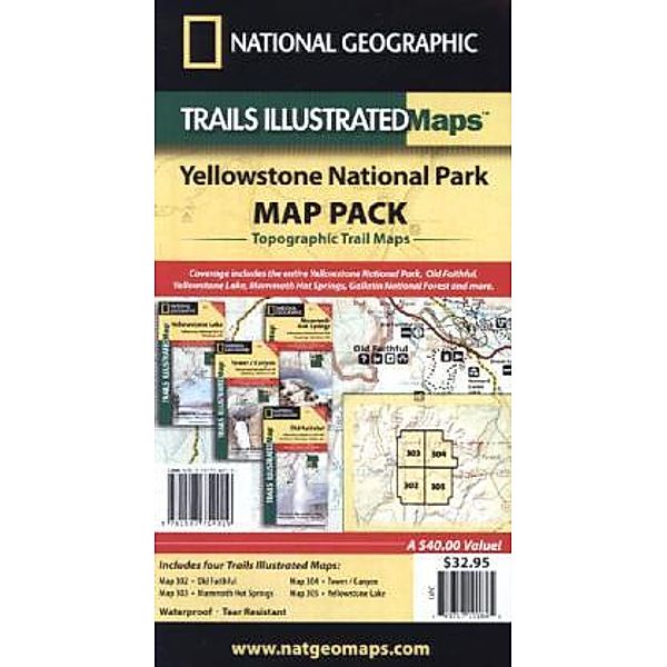 National Geographic Trails Illustrated Map Yellowstone National Park Map Pack, 4 maps