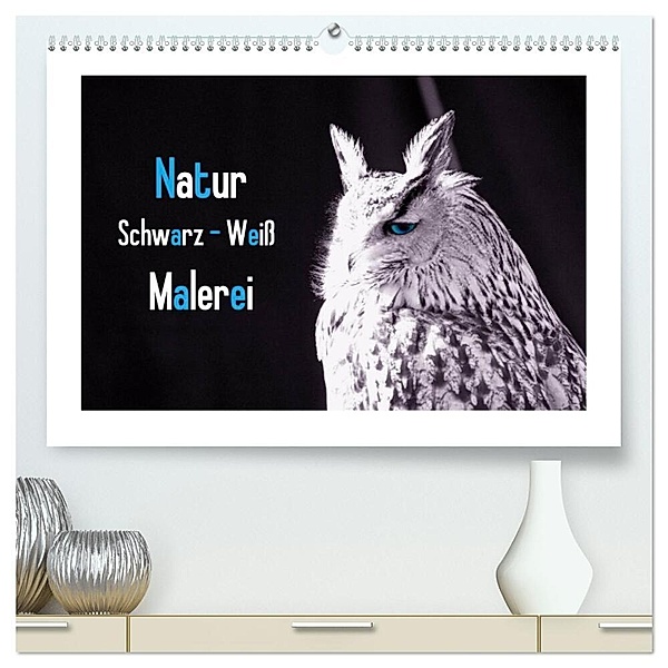 Natur schwarz - weiß Malerei (hochwertiger Premium Wandkalender 2024 DIN A2 quer), Kunstdruck in Hochglanz, Tanja Riedel