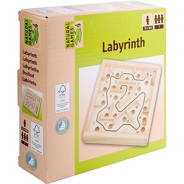 Natural Games Holz Labyrinth 12 x 12 cm