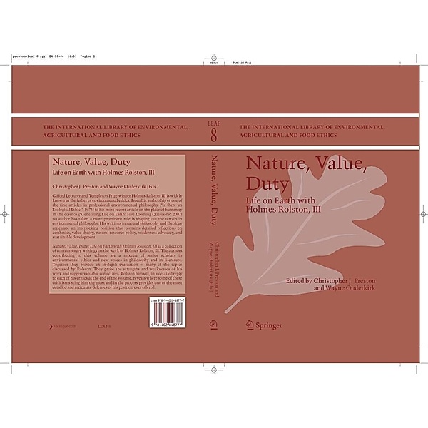 Nature, Value, Duty / The International Library of Environmental, Agricultural and Food Ethics Bd.8