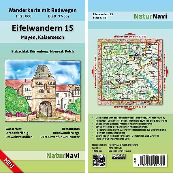 NaturNavi Wanderkarte mit Radwegen 1:25 000 / 37-557 / Eifelwandern 15 - Mayen, Kaisersesch