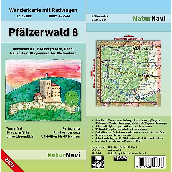 NaturNavi Wanderkarte mit Radwegen 1:25 000 / 42-544 / NaturNavi Wanderkarte mit Radwegen Pfälzerwald.Tl.8