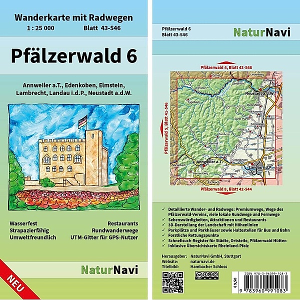 NaturNavi Wanderkarte mit Radwegen 1:25 000 / 43-546 / NaturNavi Wanderkarte mit Radwegen Pfälzerwald.Tl.6