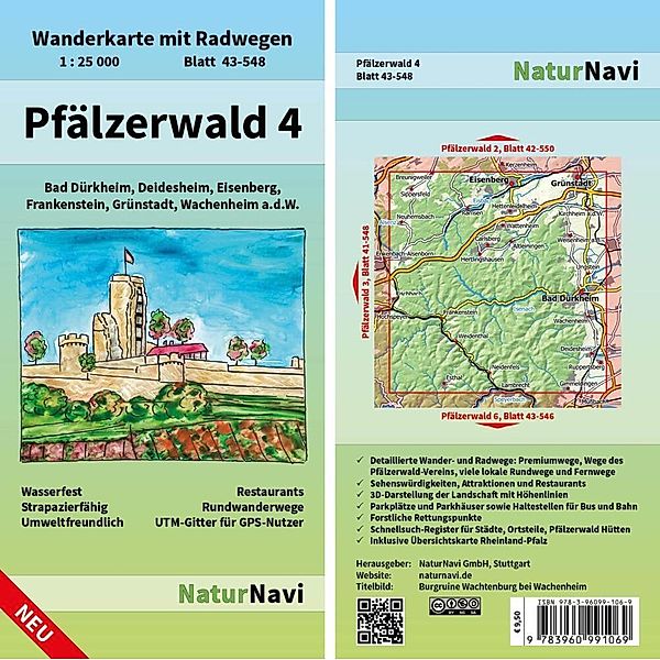 NaturNavi Wanderkarte mit Radwegen 1:25 000 / 43-548 / NaturNavi Wanderkarte mit Radwegen Pfälzerwald.Tl.4