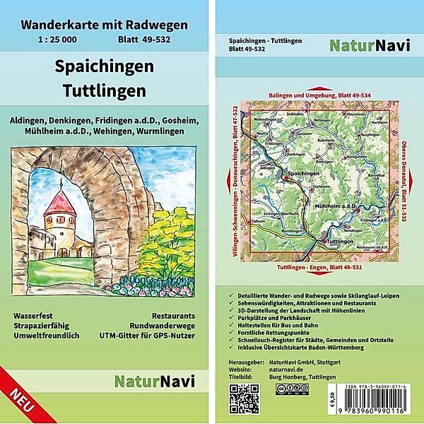 NaturNavi Wanderkarte mit Radwegen 1:25 000 / 49-532 / Spaichingen - Tuttlingen