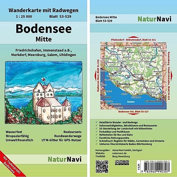 NaturNavi Wanderkarte mit Radwegen 1:25 000 / 53-529 / NaturNavi Wanderkarte mit Radwegen Bodensee Mitte