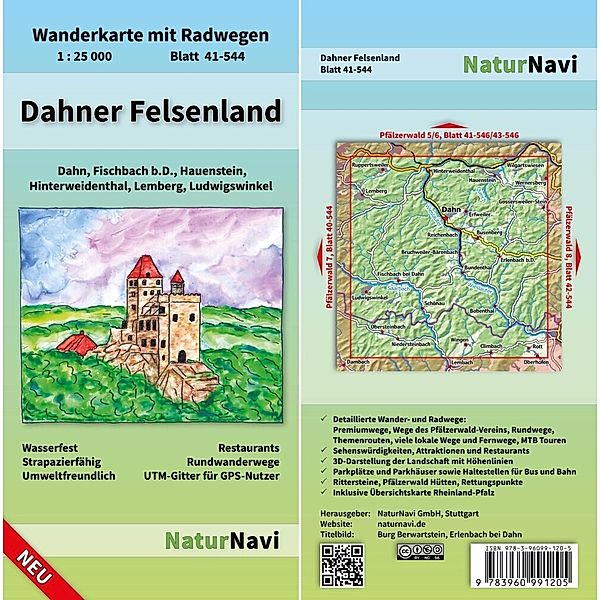 NaturNavi Wanderkarte mit Radwegen Dahner Felsenland