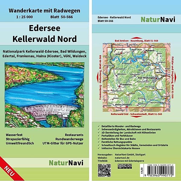 NaturNavi Wanderkarte mit Radwegen Edersee - Kellerwald Nord