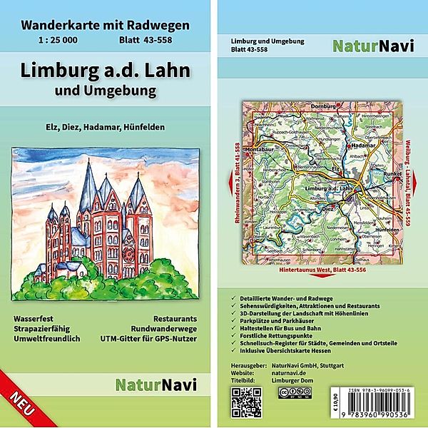 NaturNavi Wanderkarte mit Radwegen Limburg a.d. Lahn und Umgebung