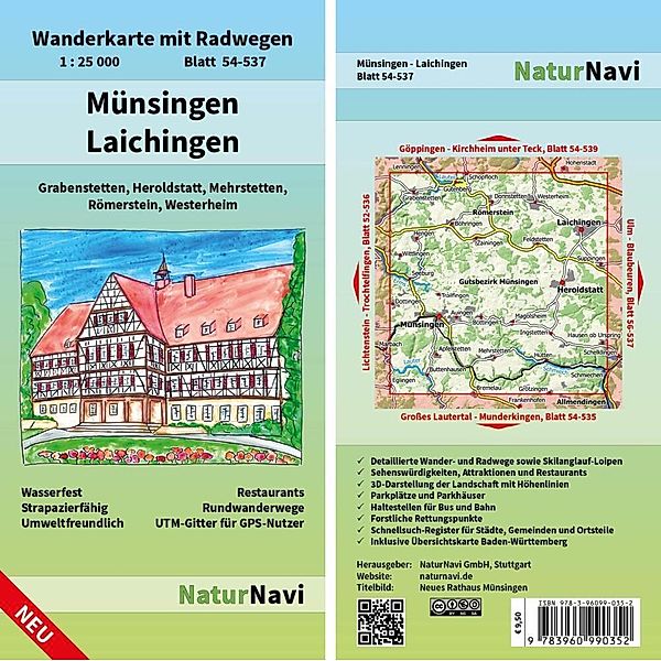 NaturNavi Wanderkarte mit Radwegen Münsingen - Laichingen