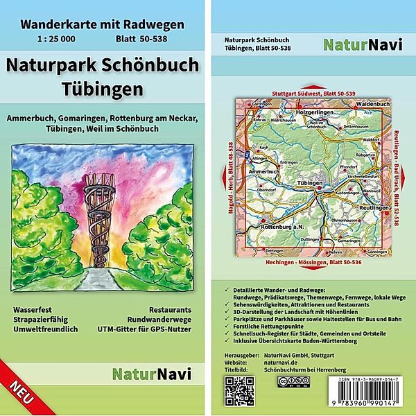 NaturNavi Wanderkarte mit Radwegen Naturpark Schönbuch - Tübingen