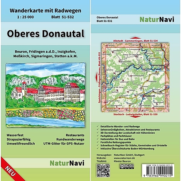 NaturNavi Wanderkarte mit Radwegen Oberes Donautal