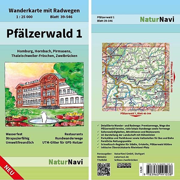 NaturNavi Wanderkarte mit Radwegen Pfälzerwald.Tl.1