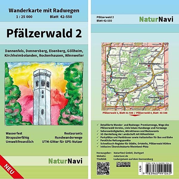 NaturNavi Wanderkarte mit Radwegen Pfälzerwald.Tl.2