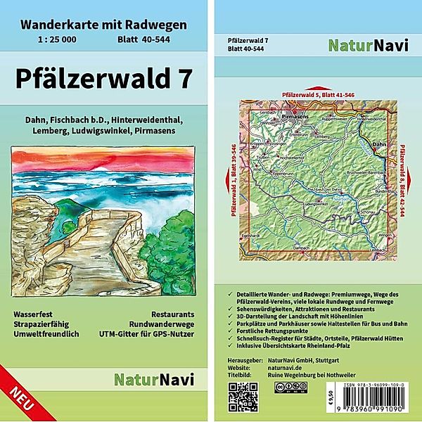 NaturNavi Wanderkarte mit Radwegen Pfälzerwald.Tl.7