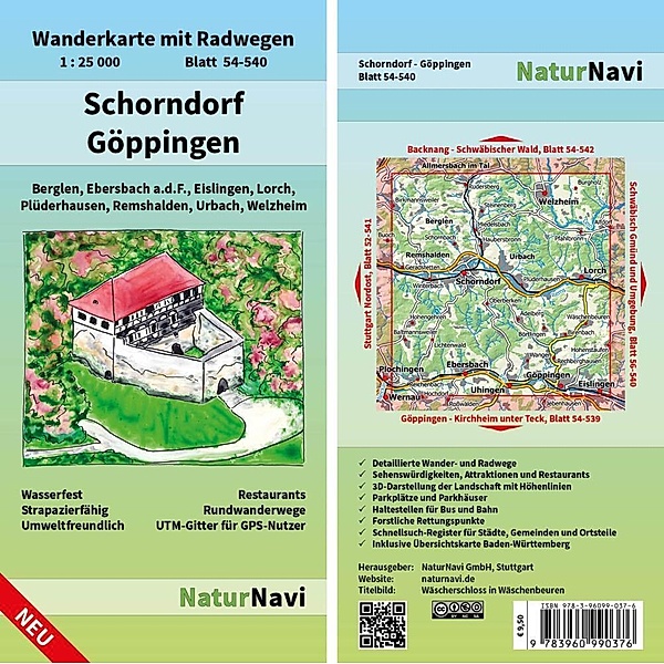 NaturNavi Wanderkarte mit Radwegen Schorndorf - Göppingen