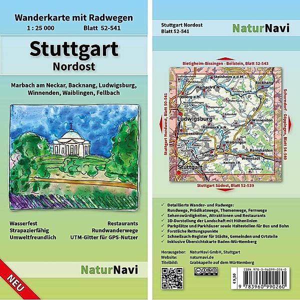 NaturNavi Wanderkarte mit Radwegen Stuttgart Nordost