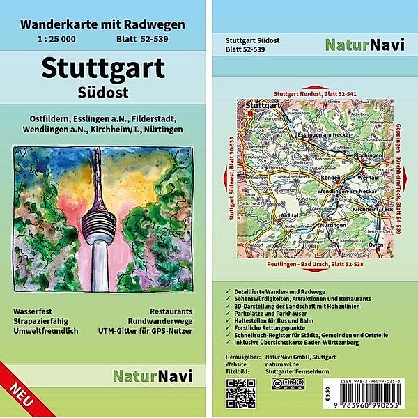 NaturNavi Wanderkarte mit Radwegen Stuttgart Südost