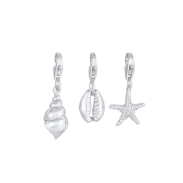 Nenalina Charm 3er Set Seestern Muschel Strand Meer 925 Silber (Farbe: Silber)