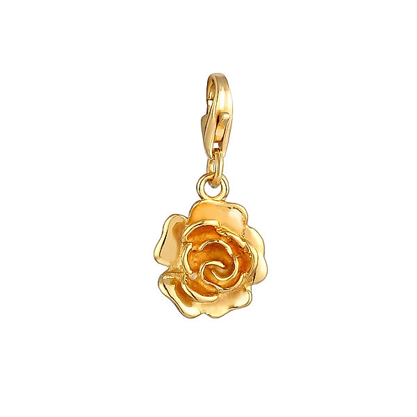 Nenalina Charm Anhänger Rose Blume Floral Romantisch 925 Silber (Farbe: Gold)