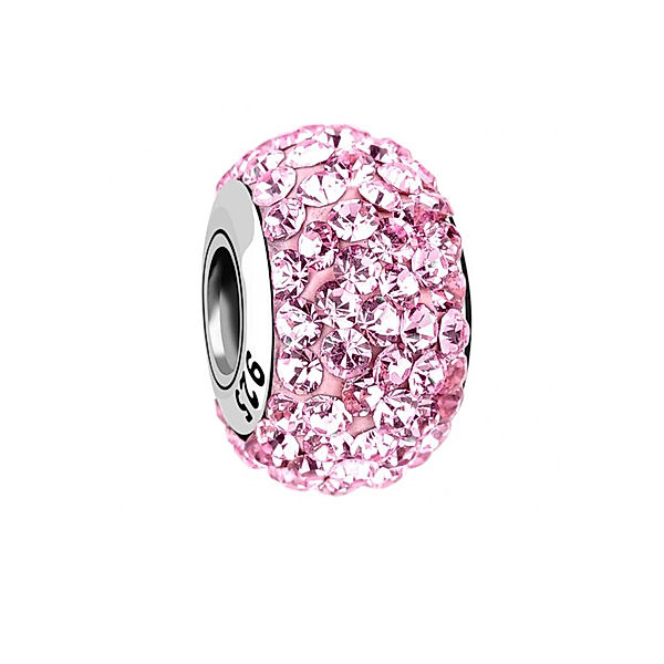 Nenalina Charm Kugel Bead Kristalle Glitzer 925 Silber (Farbe: Rosa)