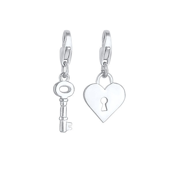 Nenalina Charm Schloss Schlüssel Herz Liebe 2er Set 925 Silber (Farbe: Silber)