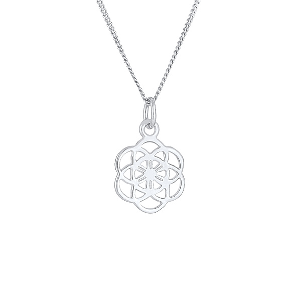 Nenalina Halskette Blume des Lebens Ornament Symbol Flower 925 Silber (Farbe: Silber, Größe: 45 cm)