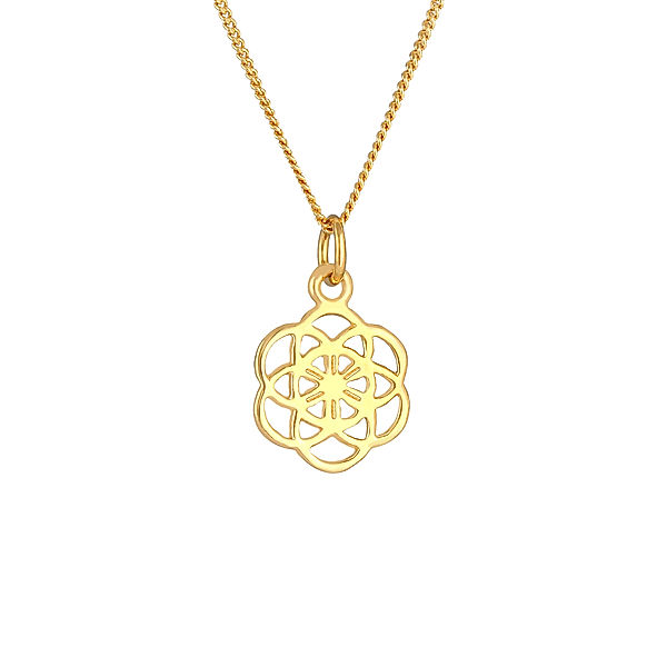 Nenalina Halskette Blume des Lebens Ornament Symbol Flower 925 Silber (Farbe: Gold, Größe: 45 cm)