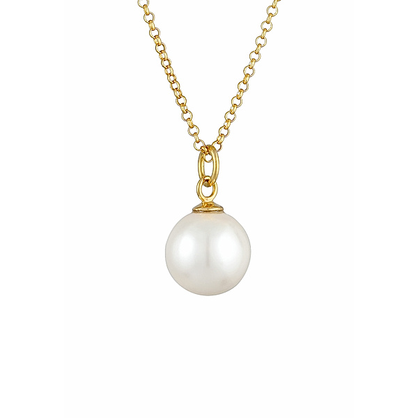 Nenalina Halskette Perlen Anhänger Rund Klassik 925 Silber (Farbe: Gold, Größe: 45 cm)