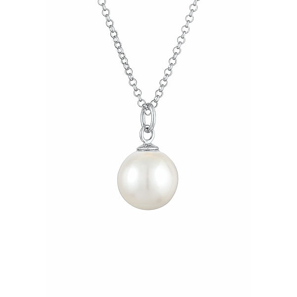 Nenalina Halskette Perlen Anhänger Rund Klassik 925 Silber (Farbe: Silber, Größe: 45 cm)