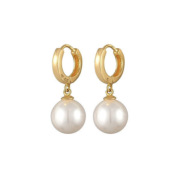 Nenalina Ohrringe Creolen synthetische Perlen Ohrhänger Klassik 925er Silber (Farbe: Gold)