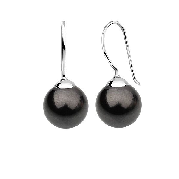 Nenalina Ohrringe Hänger Basic Synthetische Perle 925 Silber (Farbe: Schwarz)