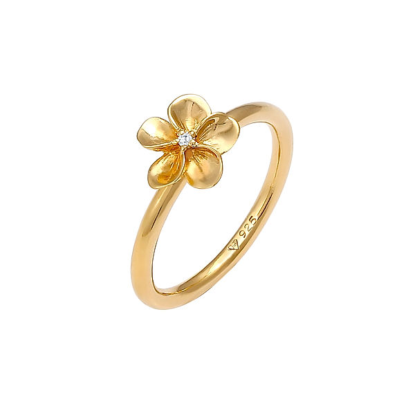 Nenalina Ring Frangipani Blüte Blume Zirkonia 925 Silber (Farbe: Gold, Größe: 52 mm)