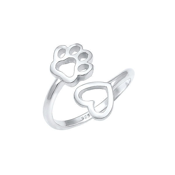 Nenalina Ring Offen Verstellbar Herz Pfote Tierliebe 925 Silber (Farbe: Silber, Größe: 54 mm)