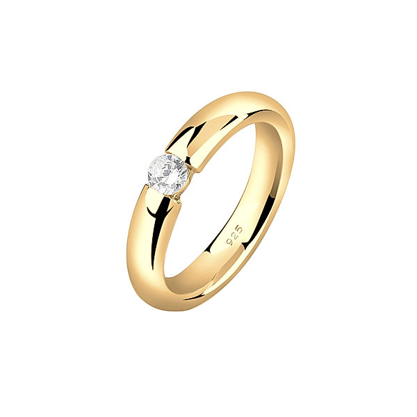 Nenalina Ring Solitär Zirkonia Kristall Verlobung 925 Silber (Farbe: Gold, Größe: 58 mm)