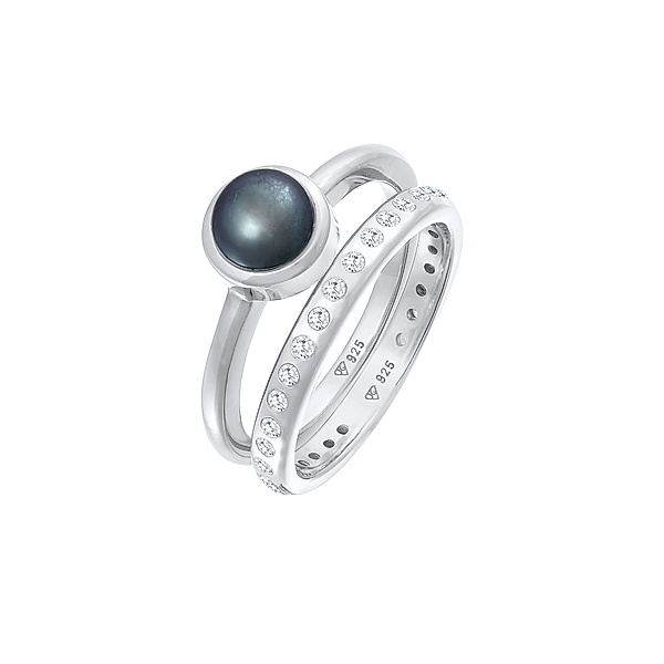 Nenalina Ring Süßwasserperle Eternity Zirkonia 2er Set 925 (Farbe: Silber, Größe: 58 mm)
