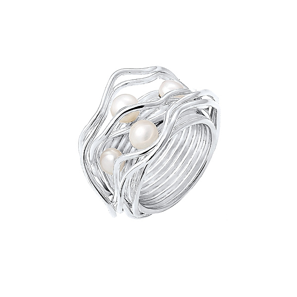Nenalina Ring Verknotet Gewoben Süßwasserperlen 925 Silber (Farbe: Silber, Größe: 56 mm)
