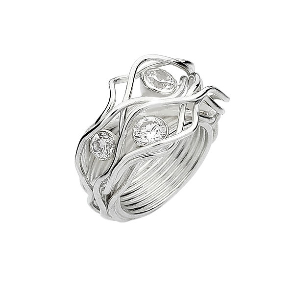 Nenalina Ring Verknotet Gewoben Zirkonia Kristalle 925 Silber (Farbe: Silber, Größe: 58 mm)