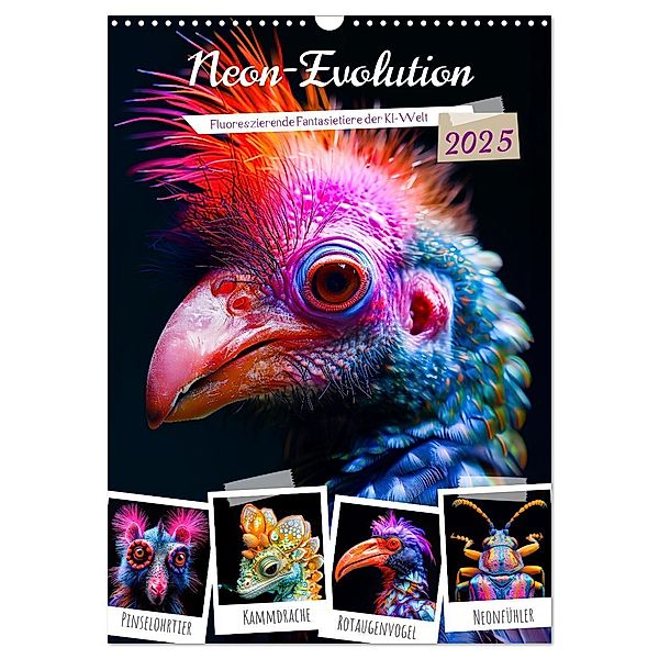 Neon-Evolution - Fluoreszierende Fantasietiere der KI-Welt (Wandkalender 2025 DIN A3 hoch), CALVENDO Monatskalender, Calvendo, Anja Frost